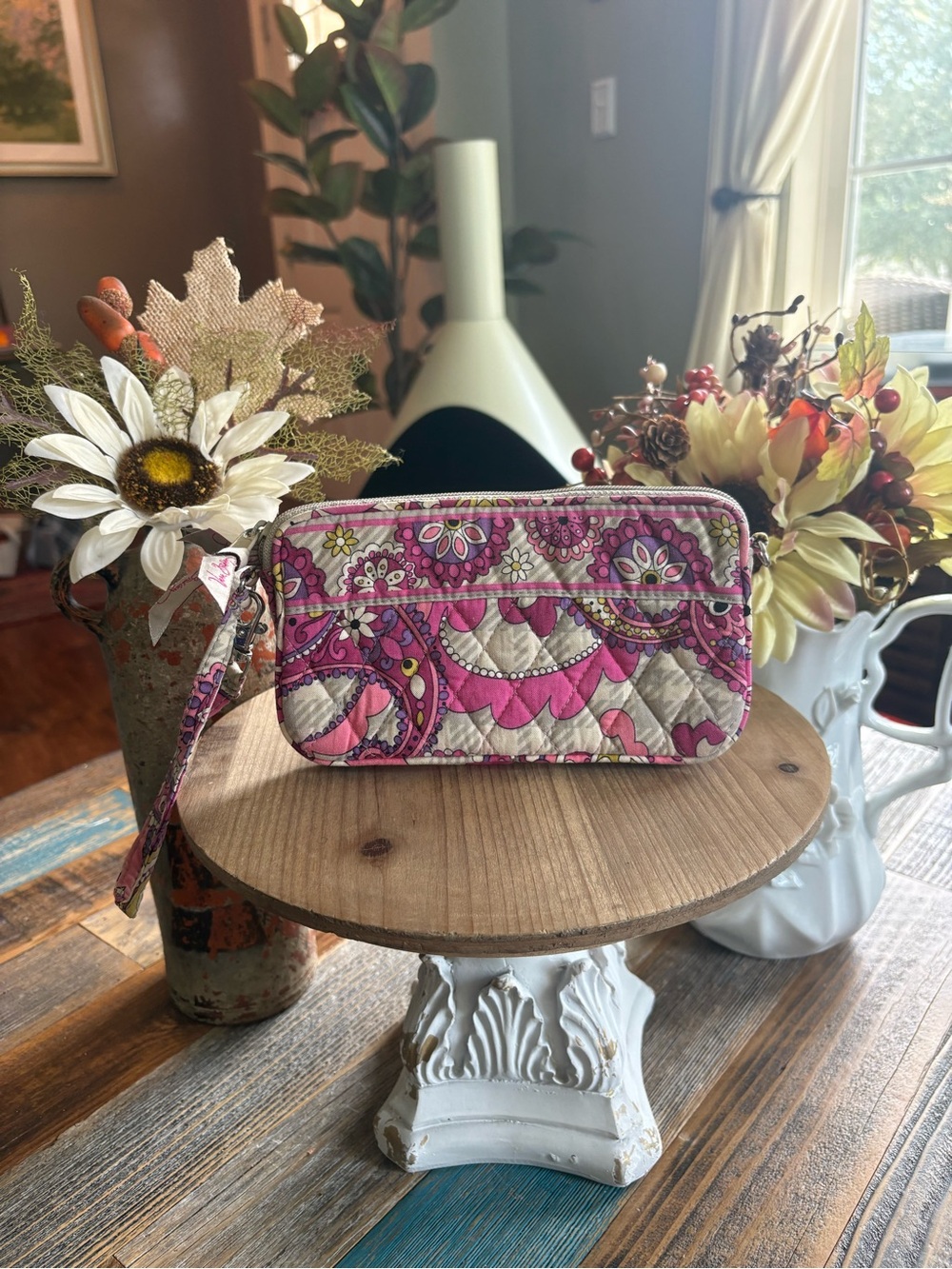 Vera Bradley Pink Paisley Double Zip Wristlet Organizer Wallet